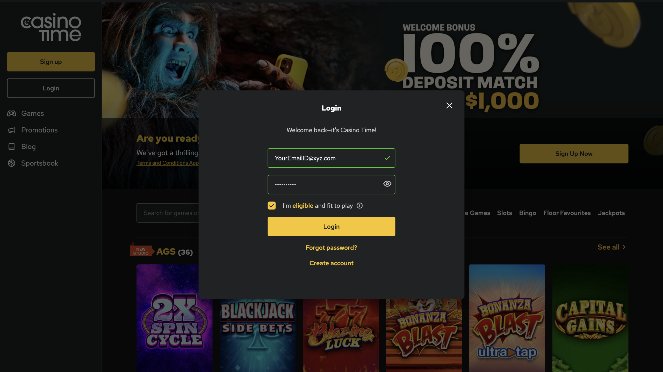 Log in to CasinoTime.ca